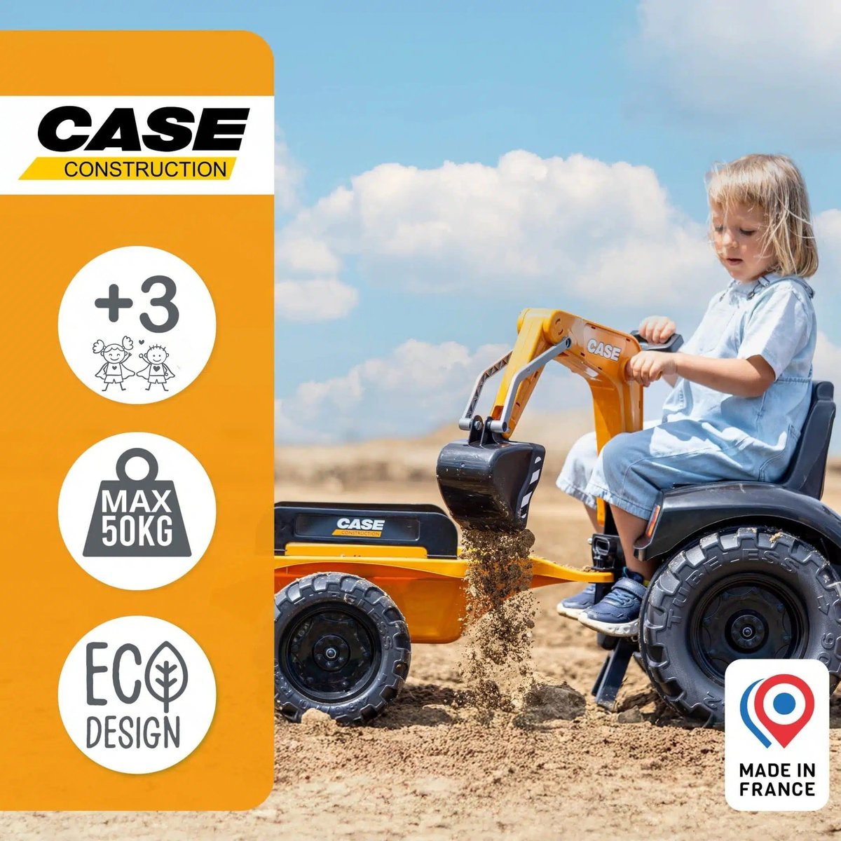 Traktor na Pedały Case CE z Koparką Ładowarką i Przyczepą FALK