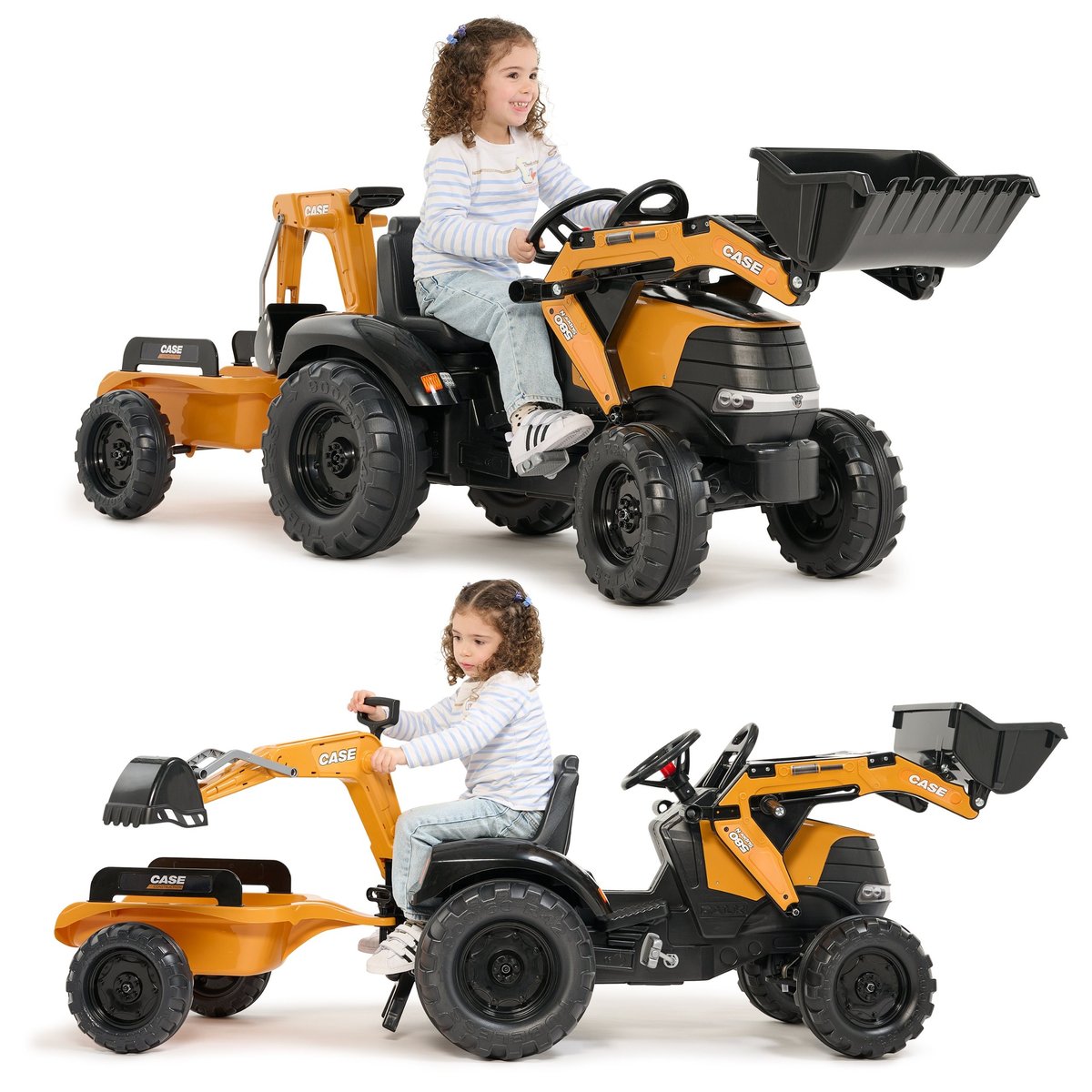 Traktor na Pedały Case CE z Koparką Ładowarką i Przyczepą FALK