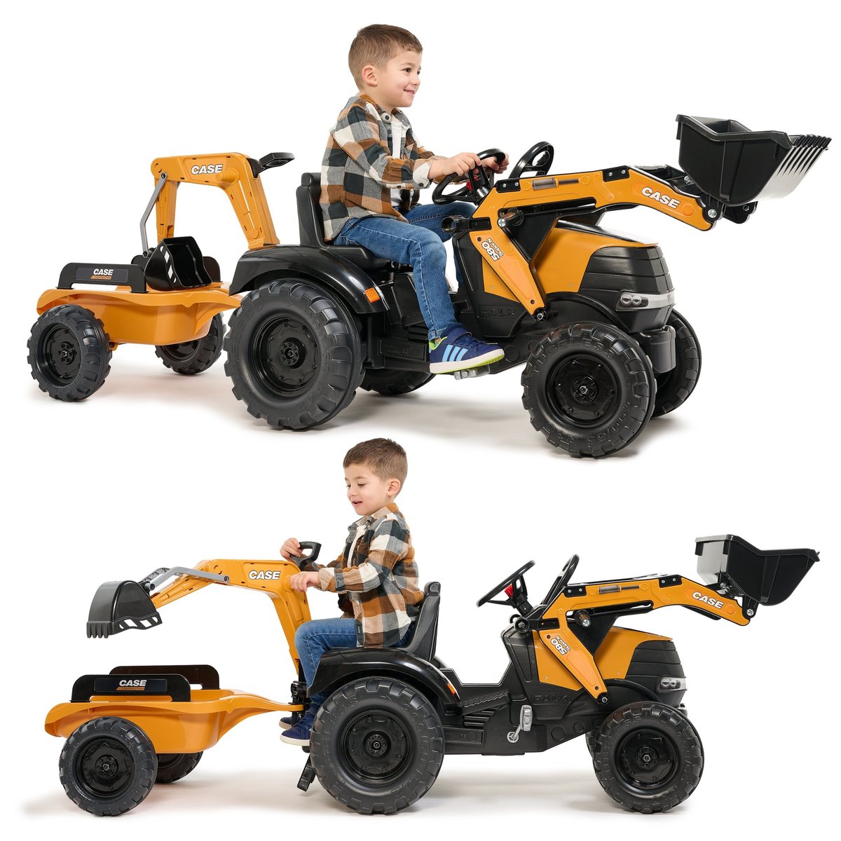 Traktor na Pedały Case CE z Koparką Ładowarką i Przyczepą FALK