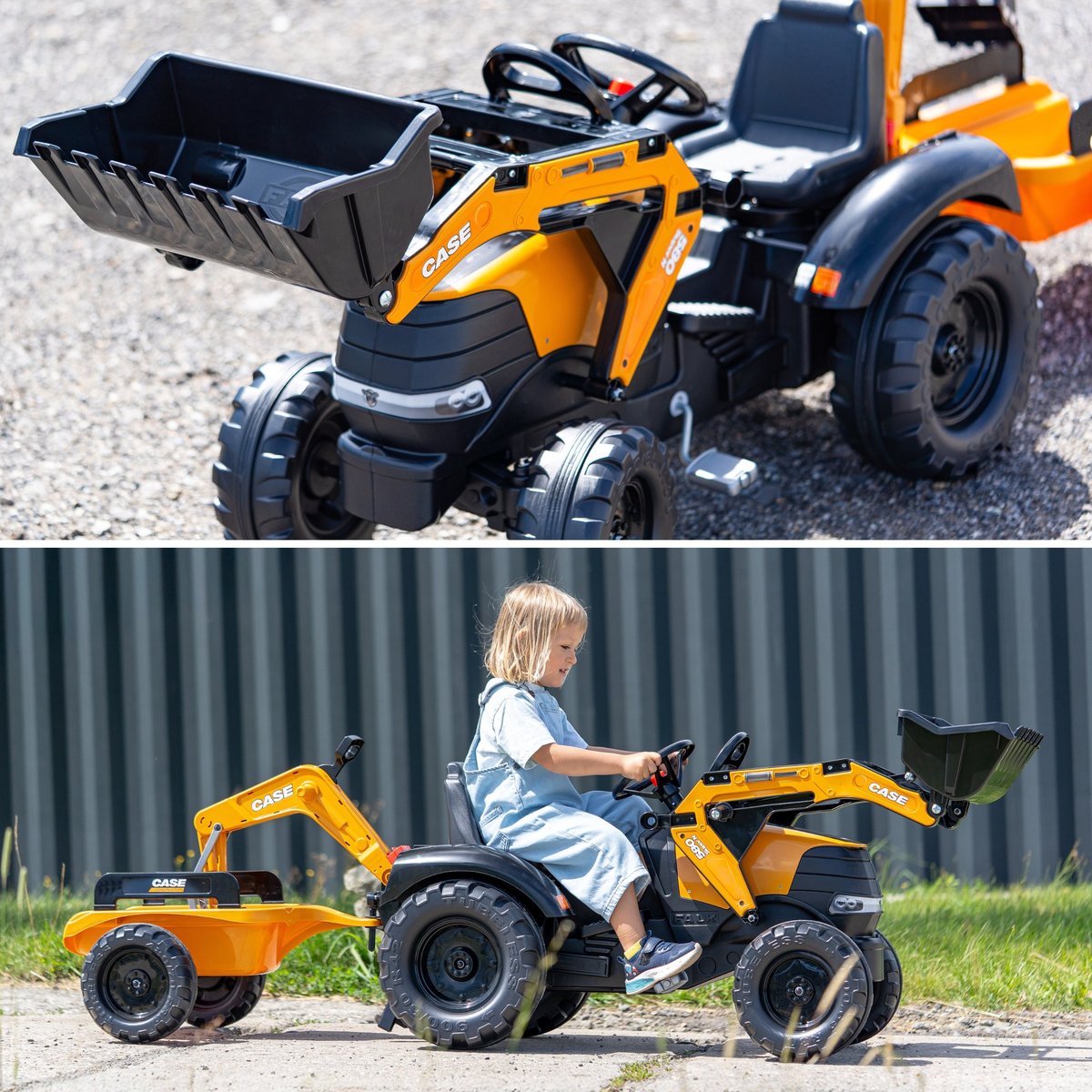 Traktor na Pedały Case CE z Koparką Ładowarką i Przyczepą FALK