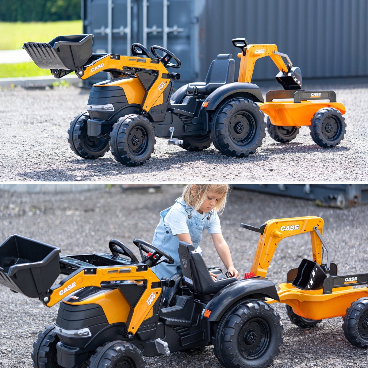 Traktor na Pedały Case CE z Koparką Ładowarką i Przyczepą FALK