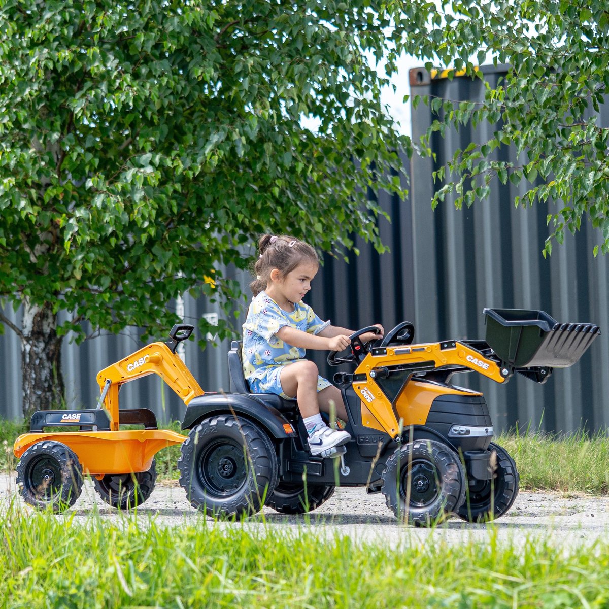Traktor na Pedały Case CE z Koparką Ładowarką i Przyczepą FALK