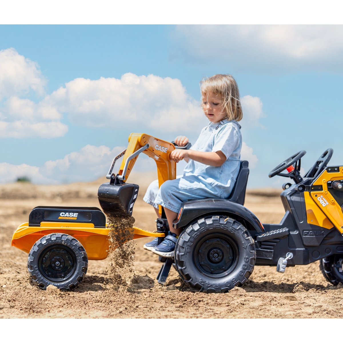 Traktor na Pedały Case CE z Koparką Ładowarką i Przyczepą FALK