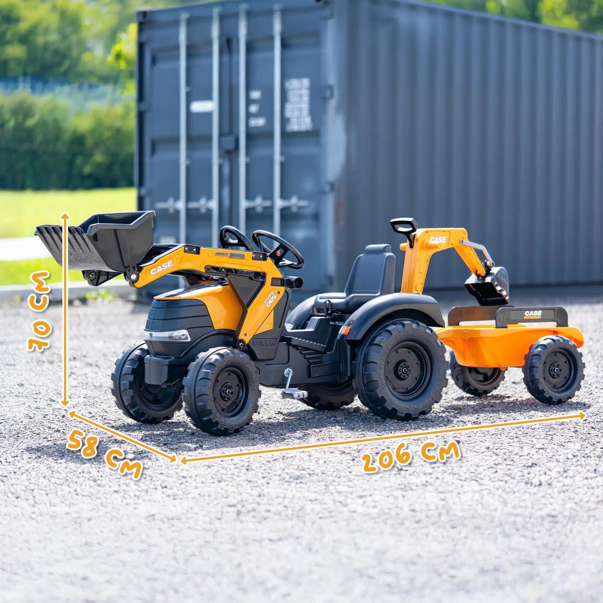 Traktor na Pedały Case CE z Koparką Ładowarką i Przyczepą FALK