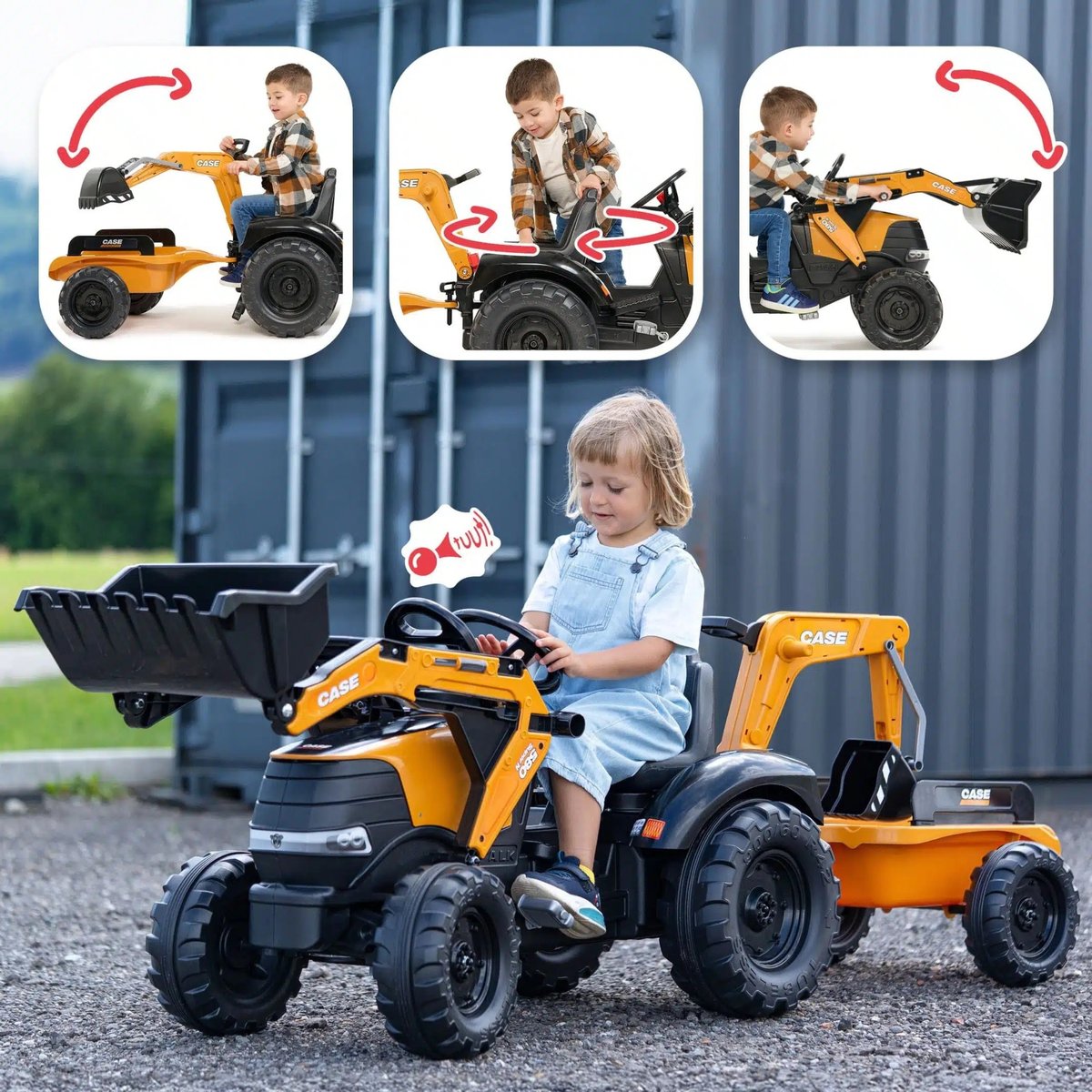 Traktor na Pedały Case CE z Koparką Ładowarką i Przyczepą FALK