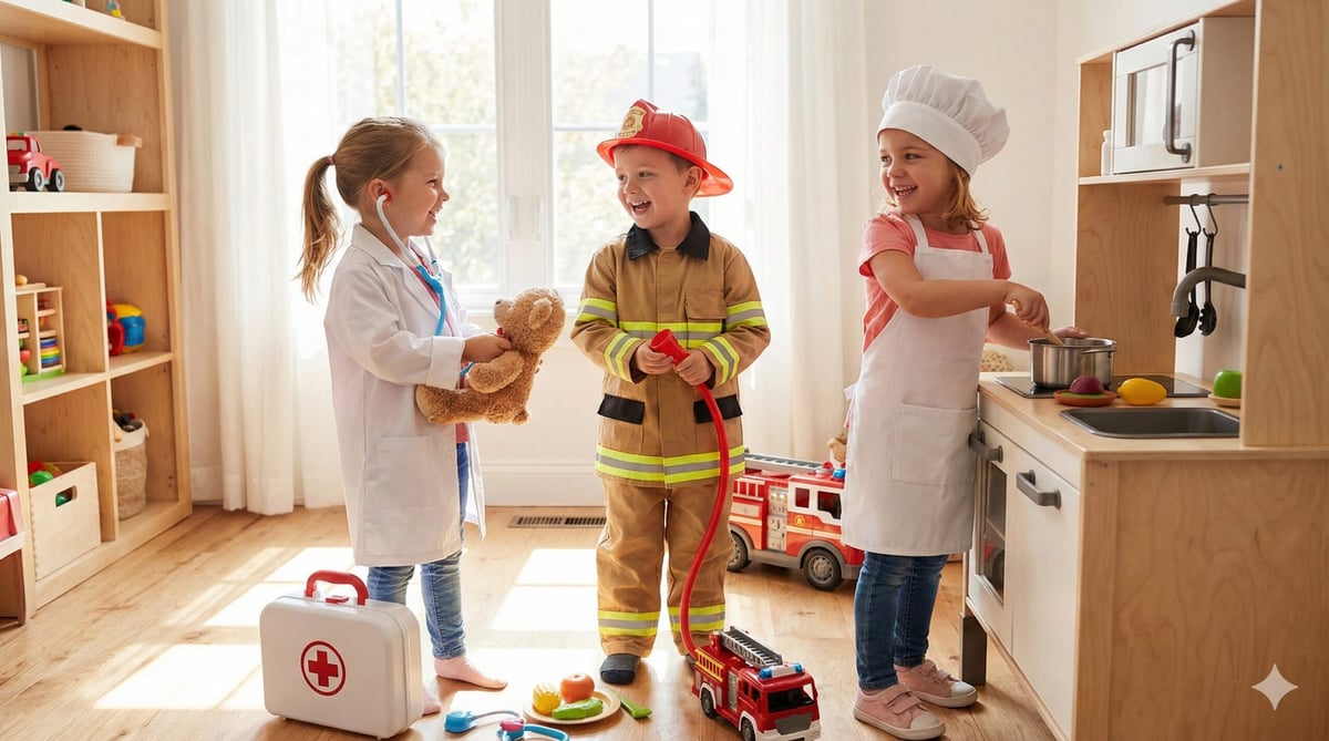 Zabawki do odgrywania ról - sklepik i zestaw lekarza, drewniana lodziarnia dla dzieci, sklepik drewniany dla dzieci, mikser dla dzieci i drewniany zestaw lekarza.