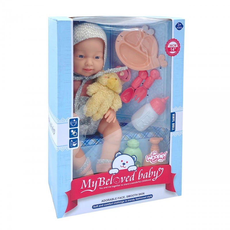 Lalka Bobas 36 cm w Ubranku z Misiem i Akcesoriami do Karmienia WOOPIE ROYAL