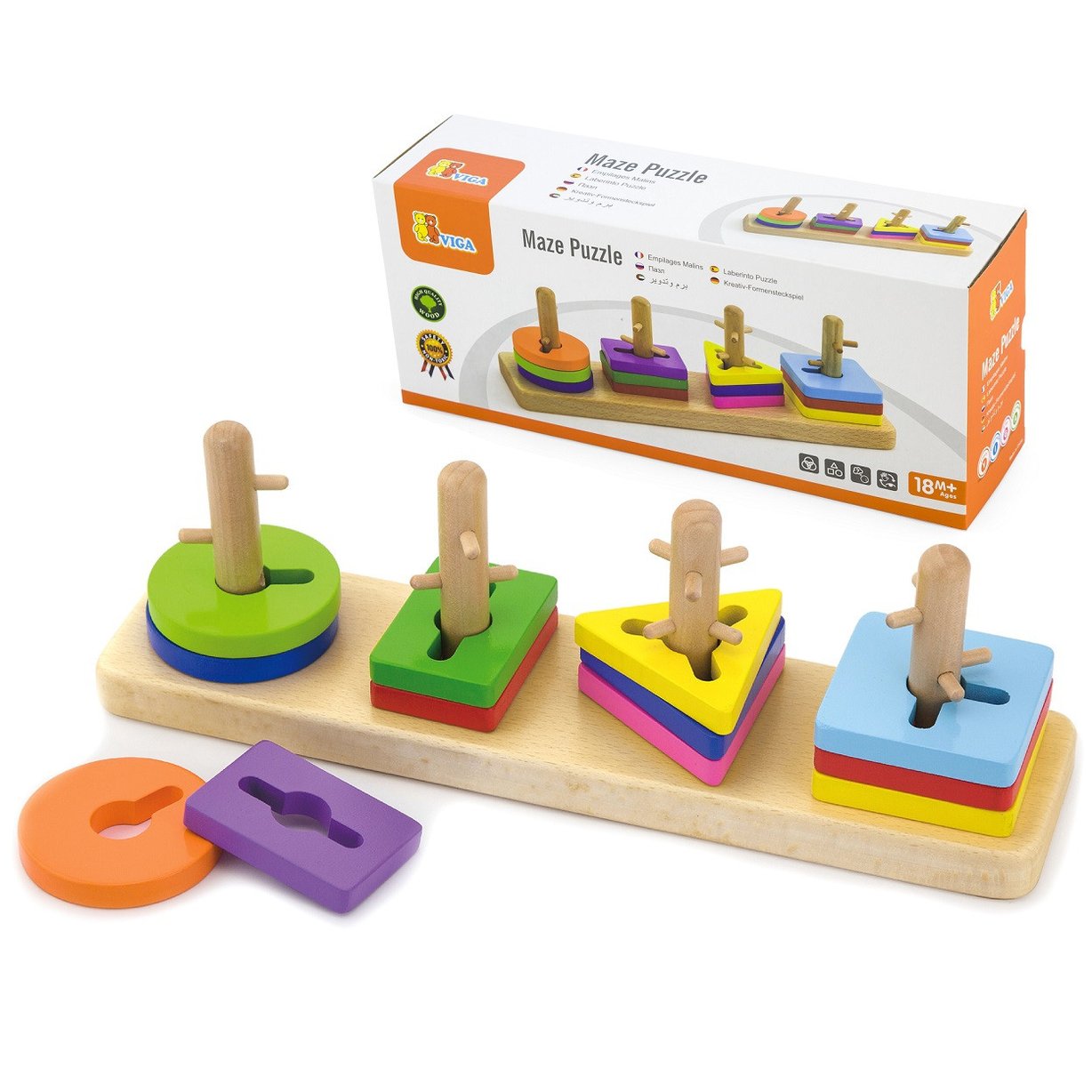 Drewniane Klocki z Sorterem Kształtów Montessori VIGA Toys – zdjęcie 11