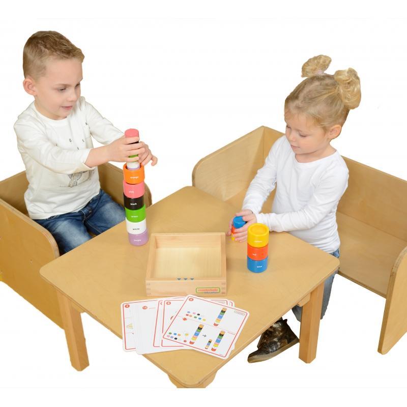 Kolorowe Drewniane Klocki i Kubeczki Okrągłe Masterkidz Montessori