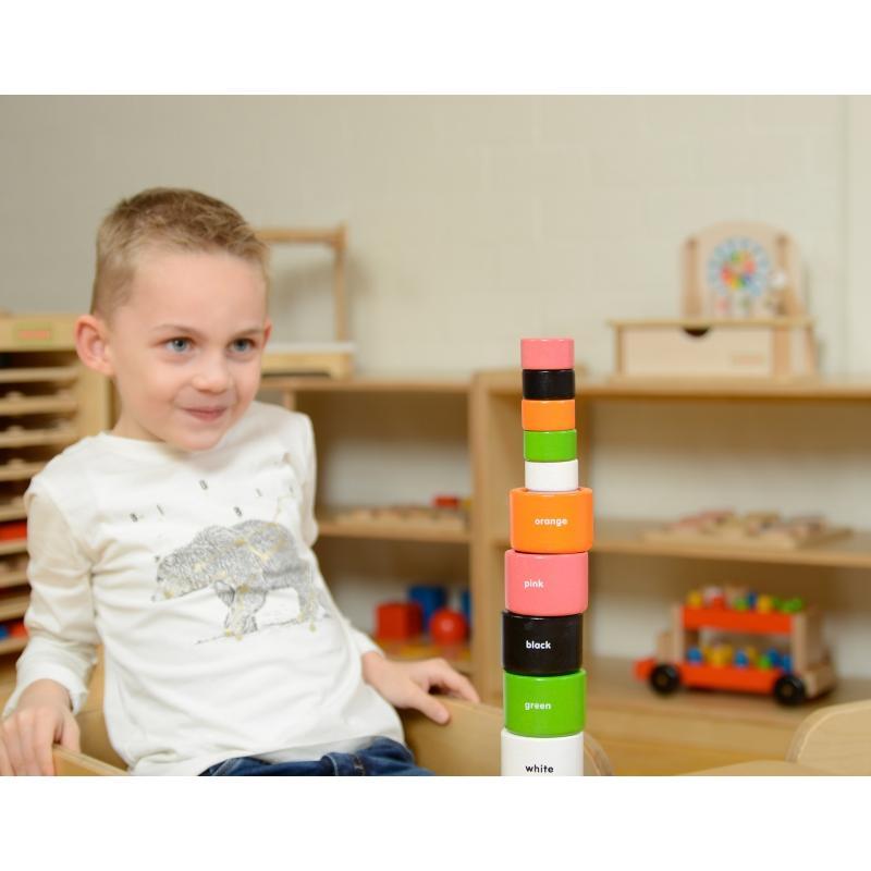 Kolorowe Drewniane Klocki i Kubeczki Okrągłe Masterkidz Montessori
