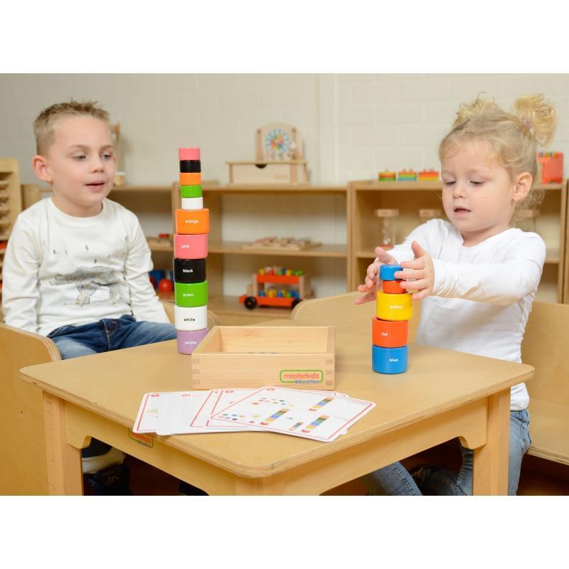 Kolorowe Drewniane Klocki i Kubeczki Okrągłe Masterkidz Montessori