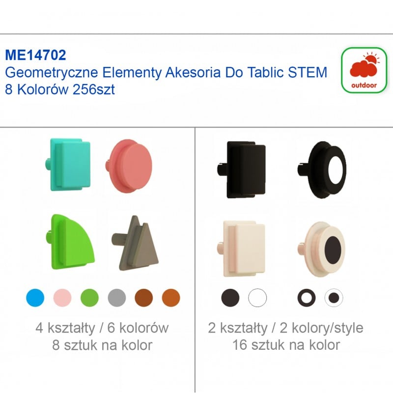 Geometryczne Elementy do Tablic STEM 8 Kolorów 256 szt. MASTERKIDZ