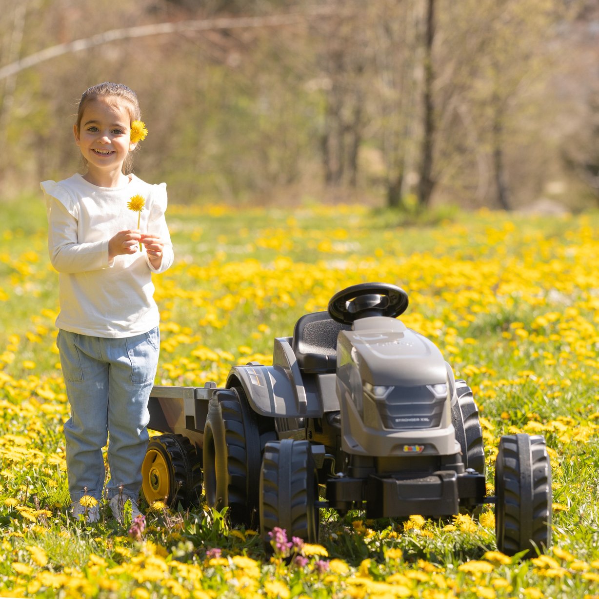 SMOBY Traktor XXL Szary na Pedały z Przyczepką