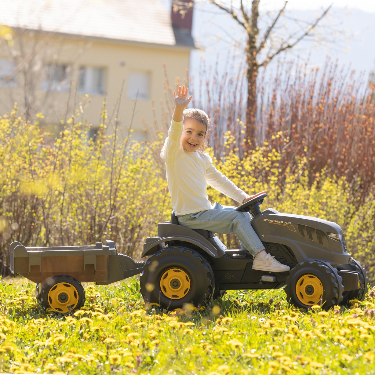 SMOBY Traktor XXL Szary na Pedały z Przyczepką