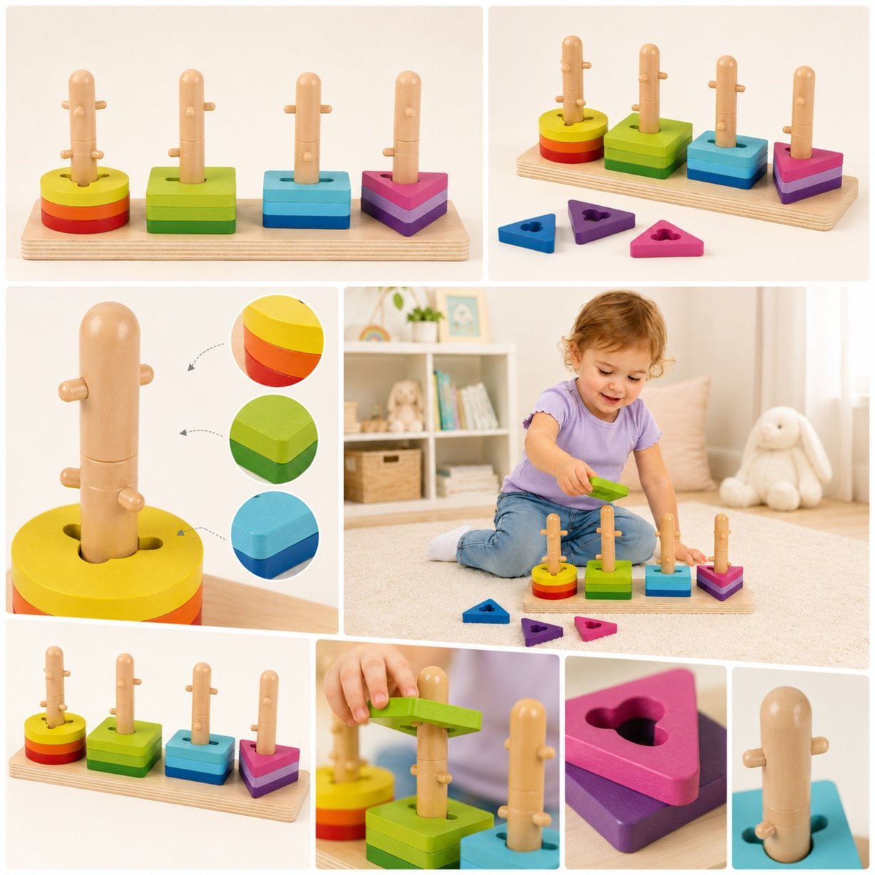 Sorter Kształtów z Kolorowymi Blokami Montessori TOOKY TOY – zdjęcie 6