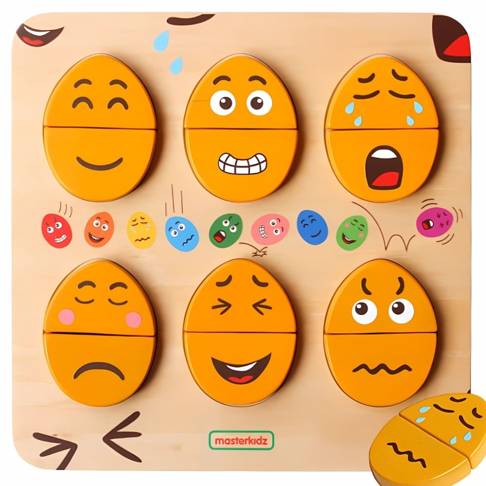 Tablica do Nauki Emocji Drewniane Jajka jaki Humor? Montessori MASTERKIDZ – zdjęcie 4