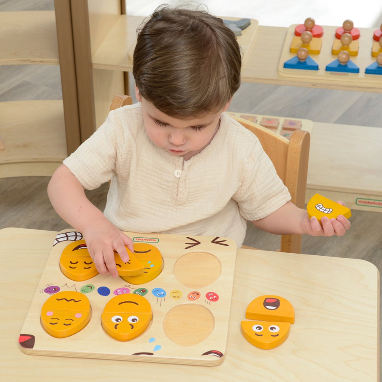 Tablica do Nauki Emocji Drewniane Jajka jaki Humor? Montessori MASTERKIDZ – zdjęcie 5