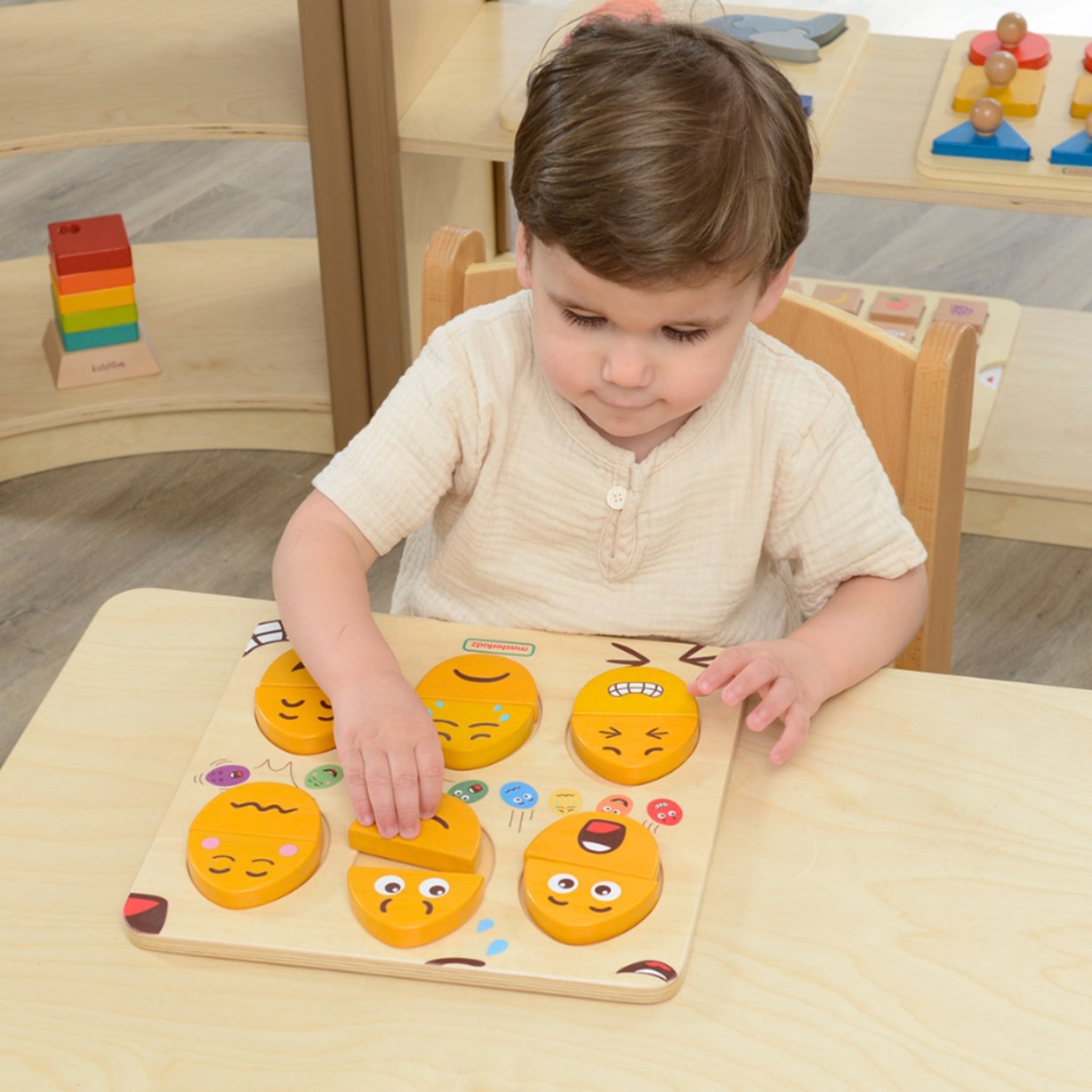 Tablica do Nauki Emocji Drewniane Jajka jaki Humor? Montessori MASTERKIDZ – zdjęcie 7