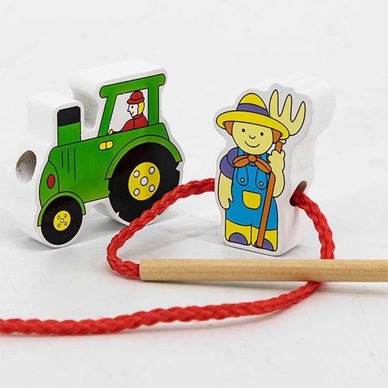 VIGA Drewniana Przeplatanka Klocki Farma do Nawlekania Montessori