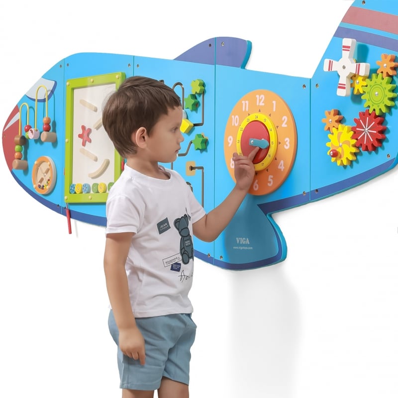 VIGA Sensoryczna Edukacyjna Tablica Drewniana Manipulacyjna Samolot Montessori