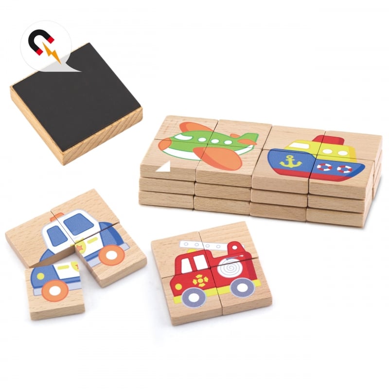 Viga Układanka drewniana puzzle magnetyczne - pojazdy Certyfikat FSC
