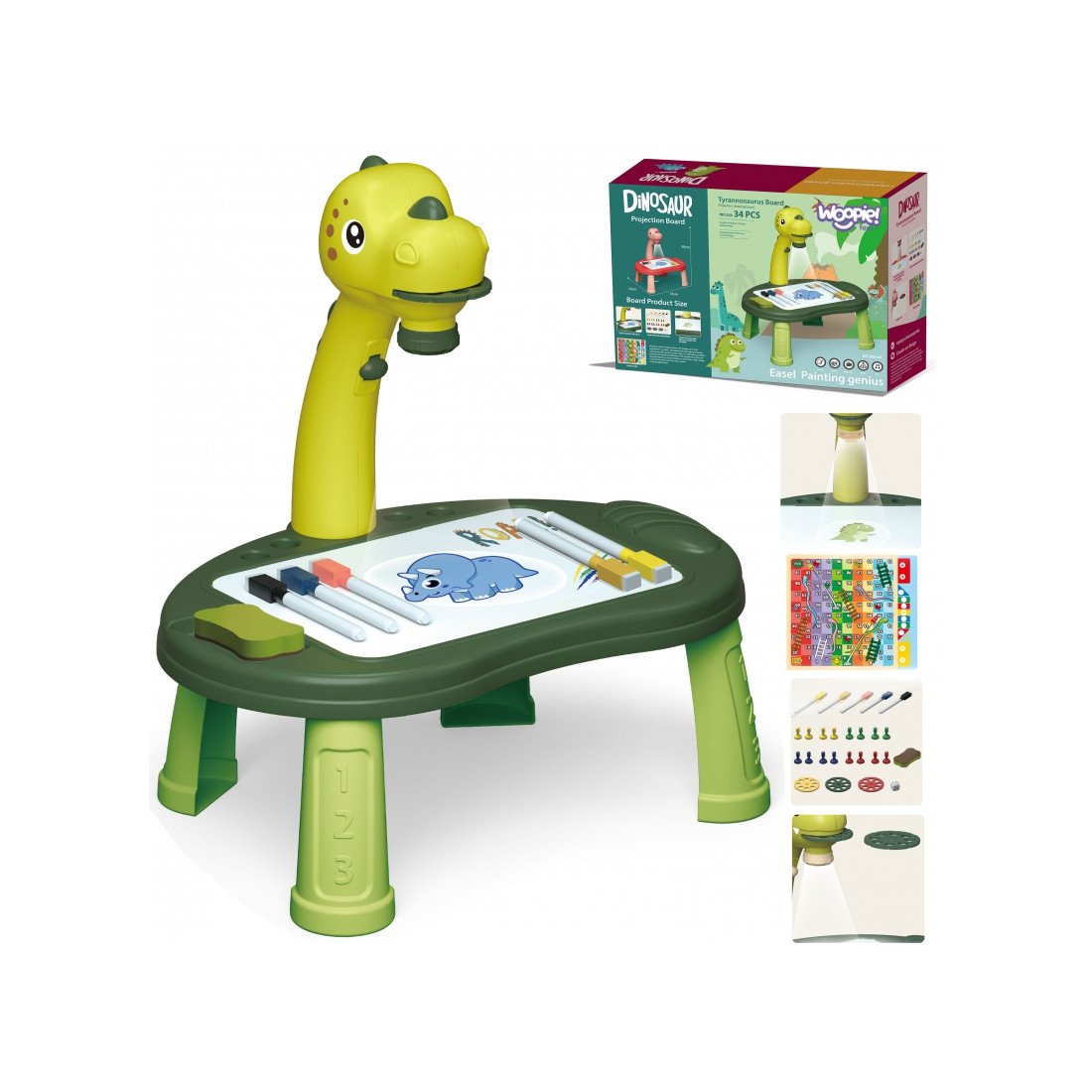 Tablica do Rysowania Projektor Dinozaur 24 Wzory + 2 Gry WOOPIE
