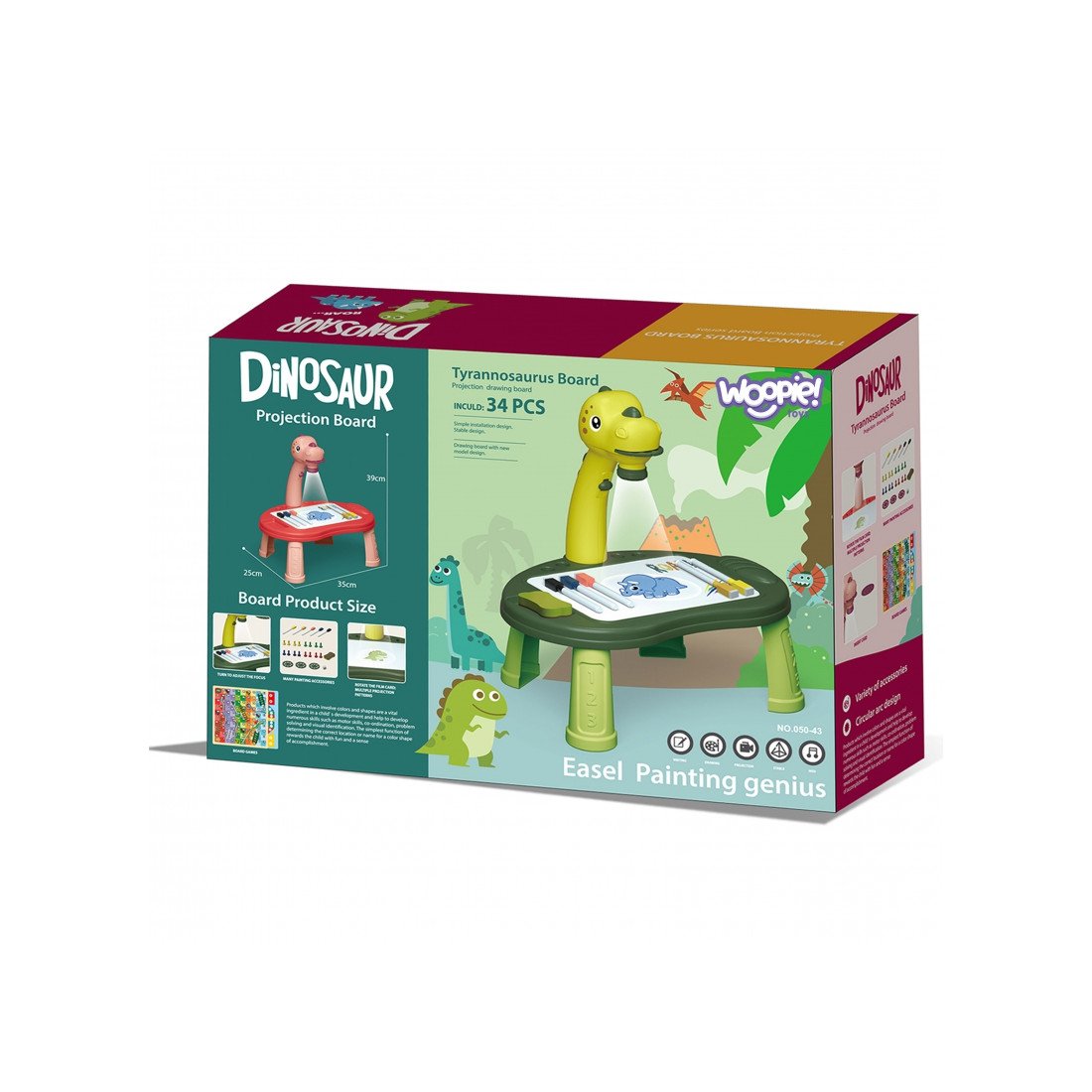 Tablica do Rysowania Projektor Dinozaur 24 Wzory + 2 Gry WOOPIE