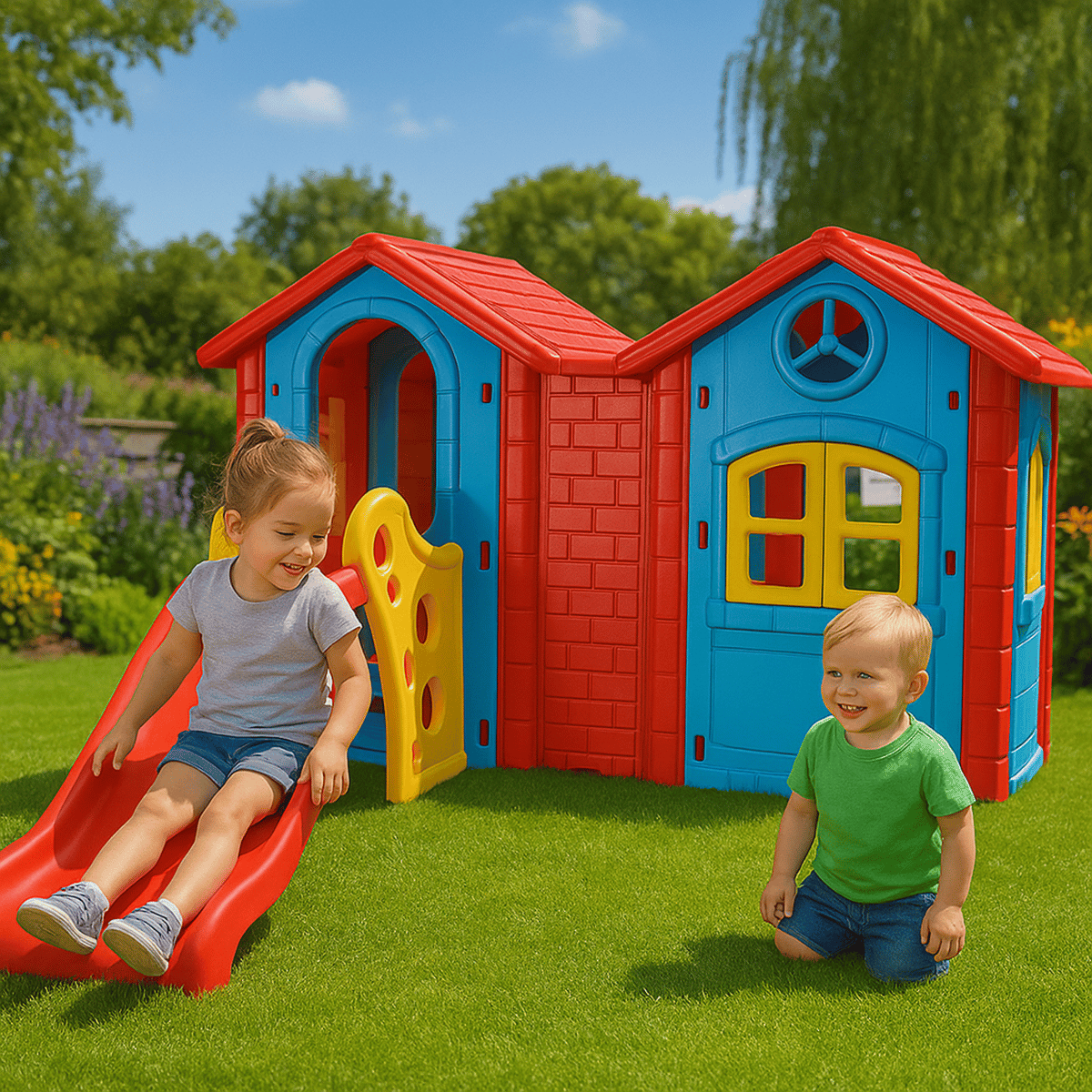 WOOPIE Plac Zabaw Domek ze Zjeżdżalnią 123 cm