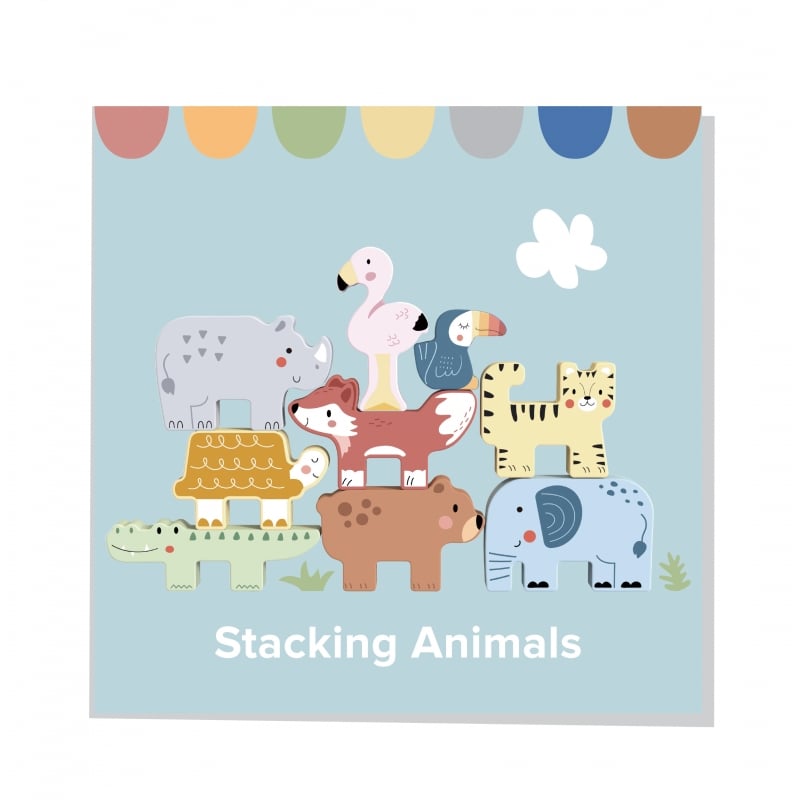 TOOKY TOY Drewniane Klocki Układanka Wieża Stacker Stosy Zwierzątka Montessori 13 el.