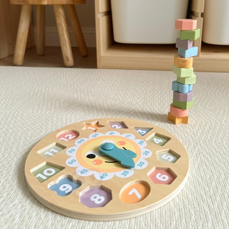 TOOKY TOY Zegar Drewniana Zabawka Edukacyjna Nauka Czasu Kształtów