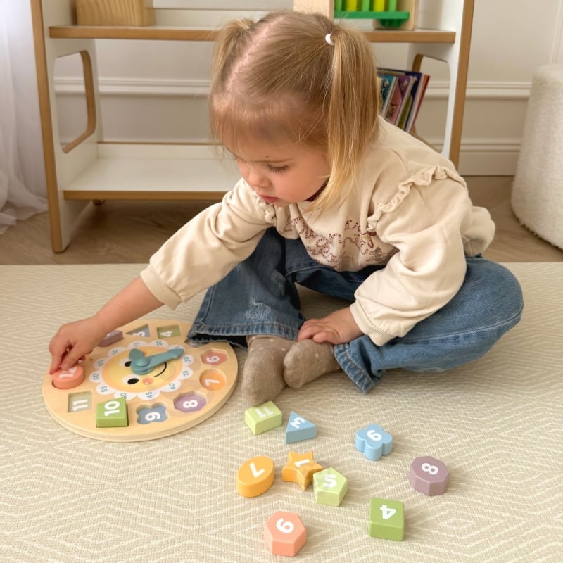 TOOKY TOY Zegar Drewniana Zabawka Edukacyjna Nauka Czasu Kształtów