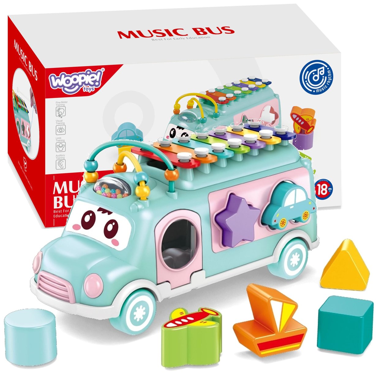 WOOPIE BABY Samochodzik Muzyczny Sorter z Cymbałkami Zielony