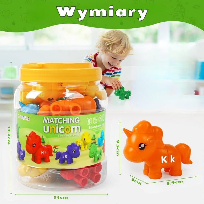 WOOPIE Figurki Montessori Zestaw Edukacyjny Jednorożce do Składania "Dopasuj Literki" 13 el.