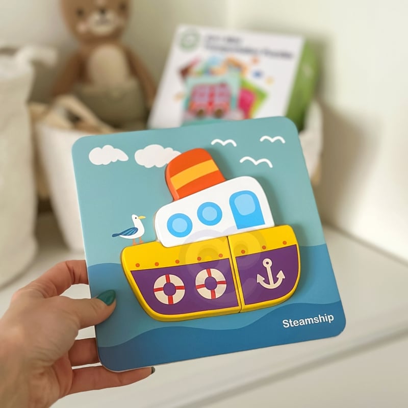 WOOPIE GREEN Układanka Drewniana Klocki Pojazdy Montessori FSC