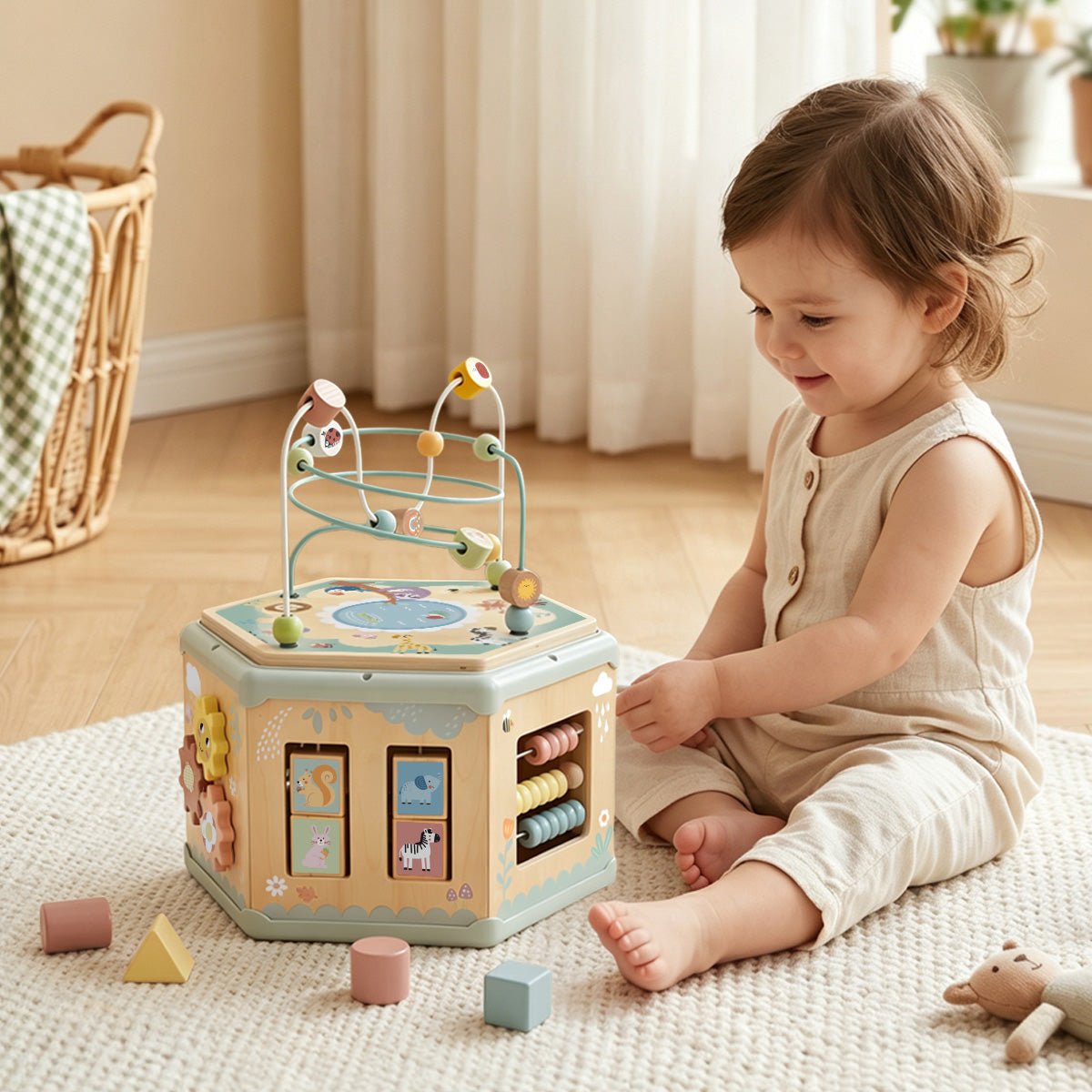 Interaktywny Drewniany Sześciokąt Montessori Otwierane Pudełko TOOKY TOY – zdjęcie 6