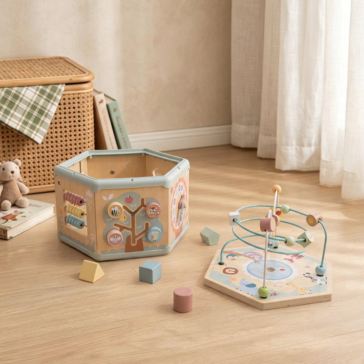 Interaktywny Drewniany Sześciokąt Montessori Otwierane Pudełko TOOKY TOY – zdjęcie 9