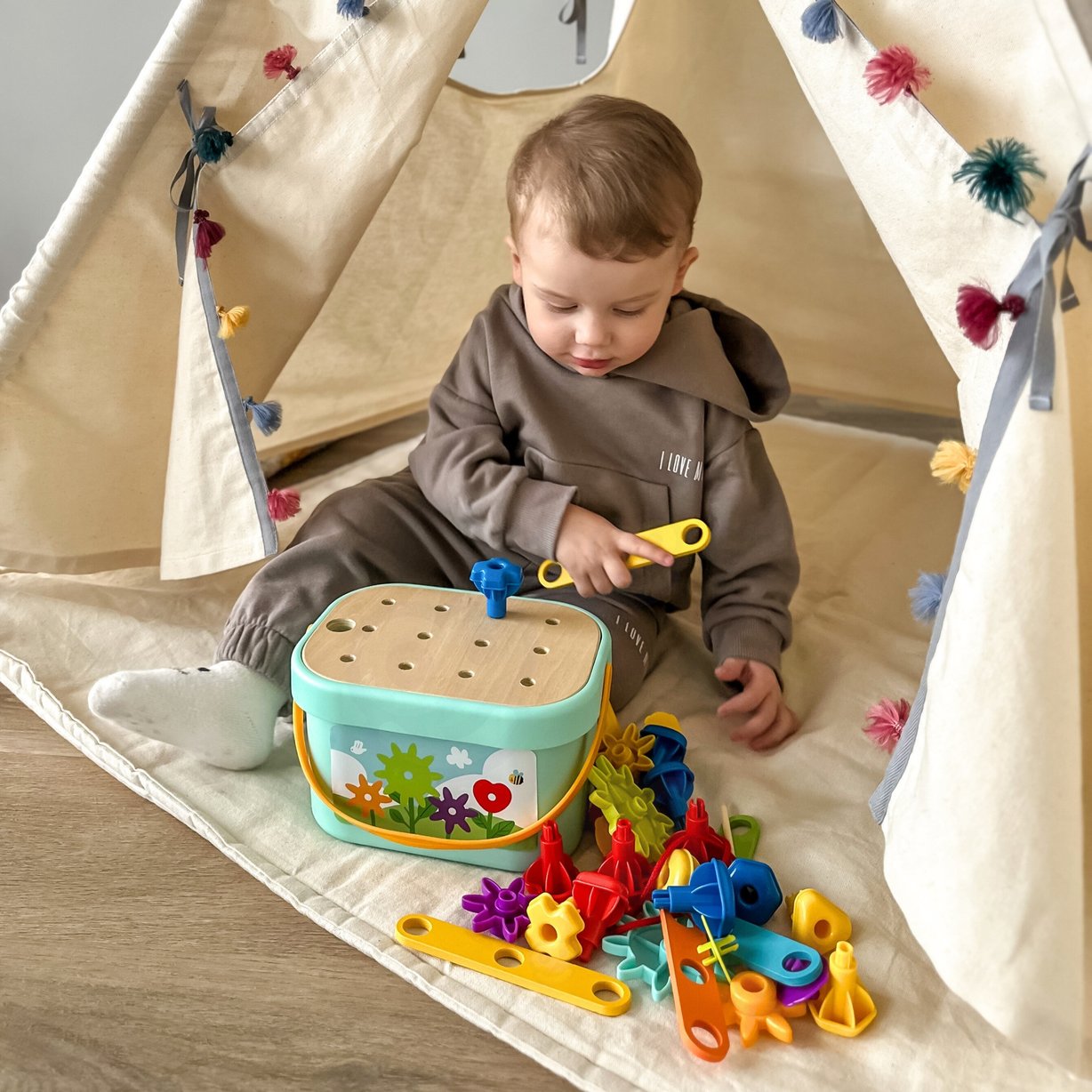 Konstrukcyjny BOX Motoryczny Montessori 12w1 FSC WOOPIE GREEN – zdjęcie 16