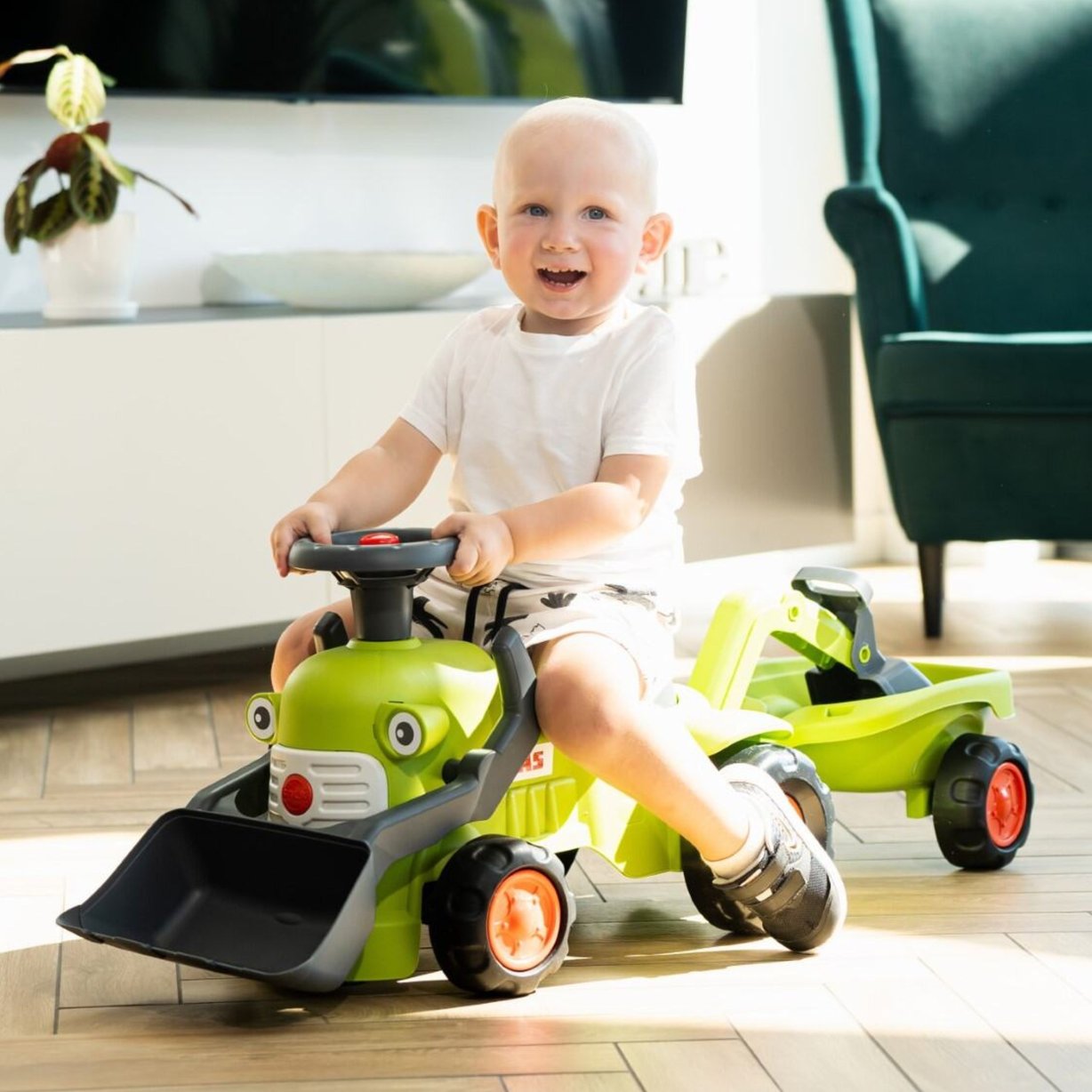 Traktorek Claas Jeździk z Przyczepką Ładowarką i Łyżką FALK – zdjęcie 9