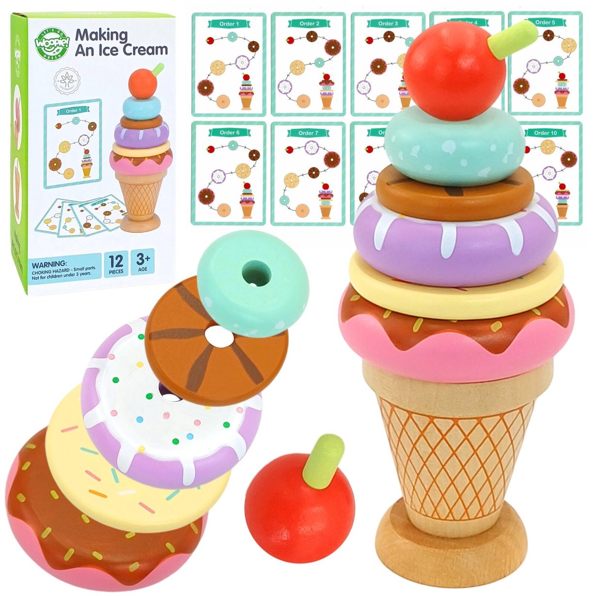 Woopie Green Drewniane Lody Ukladanka Montessori Cukiernia 12 El Fsc 12