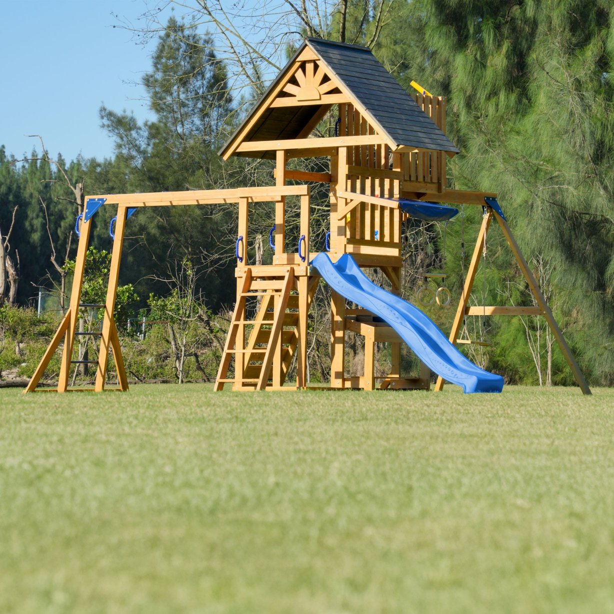 AXI Mitch play tower - Duży Plac Zabaw Drewniany Zjeżdżalnia Hustawki Ścianka Wspinaczkowa + Wieża