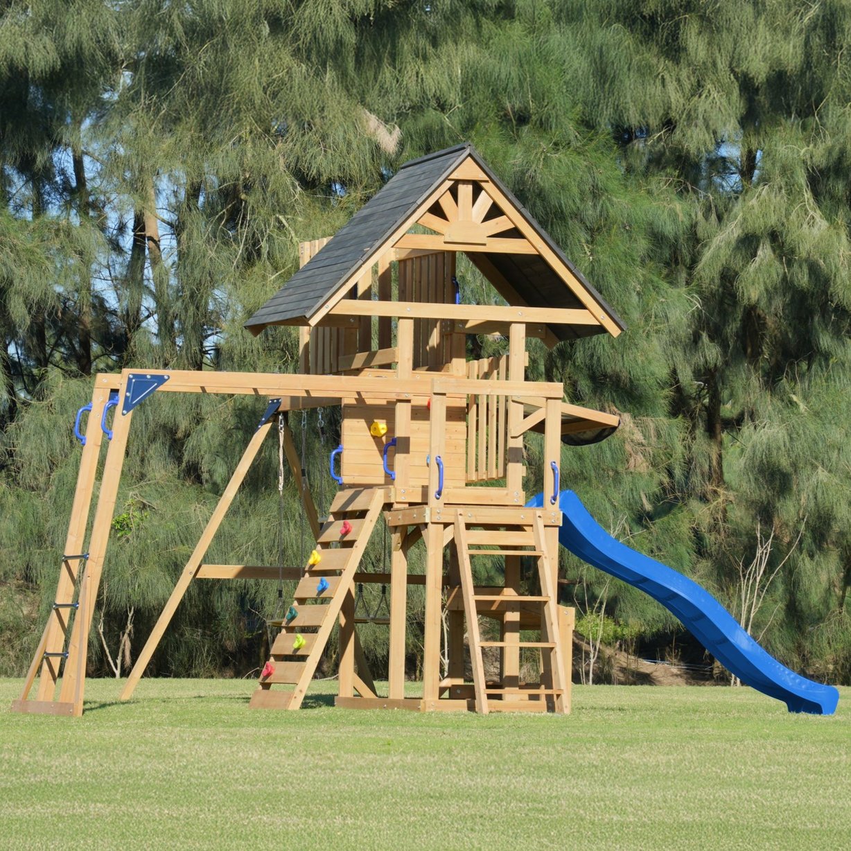 AXI Mitch play tower - Duży Plac Zabaw Drewniany Zjeżdżalnia Hustawki Ścianka Wspinaczkowa + Wieża