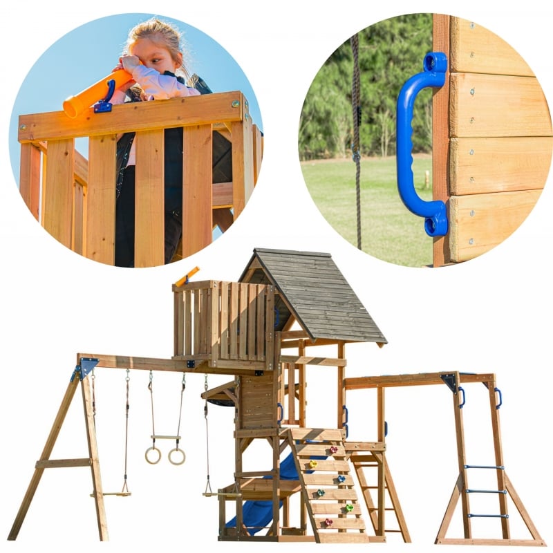 AXI Mitch Play Tower - Duży Plac Zabaw Drewniany Zjeżdżalnia Huśtawki Ścianka Wspinaczkowa + Wieża