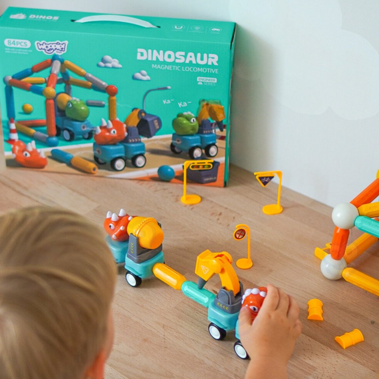 Klocki Magnetyczne Dinozaury Konstrukcyjne 84 el. WOOPIE – zdjęcie 17