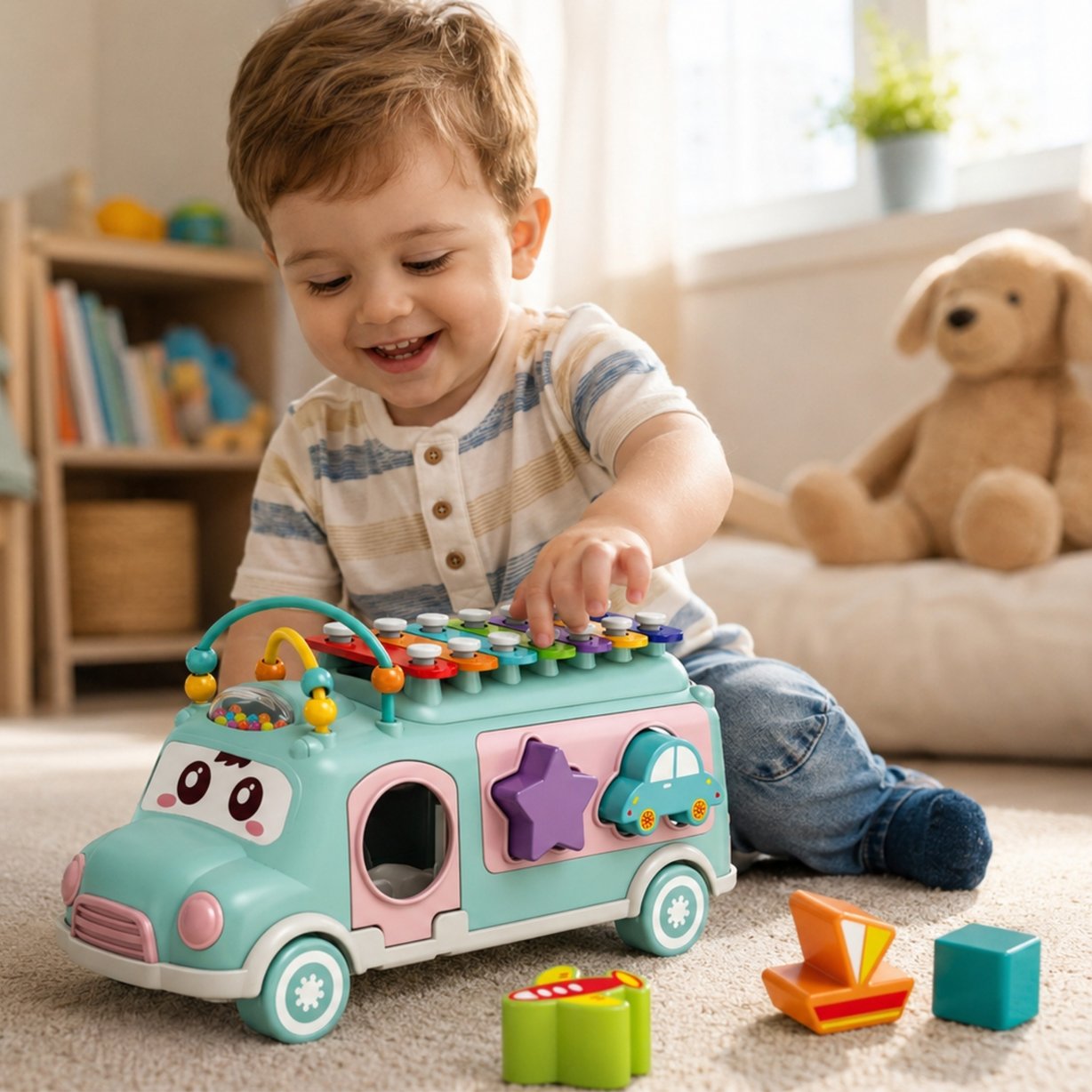 Samochodzik Muzyczny Sorter z Cymbałkami Zielony WOOPIE BABY – zdjęcie 10