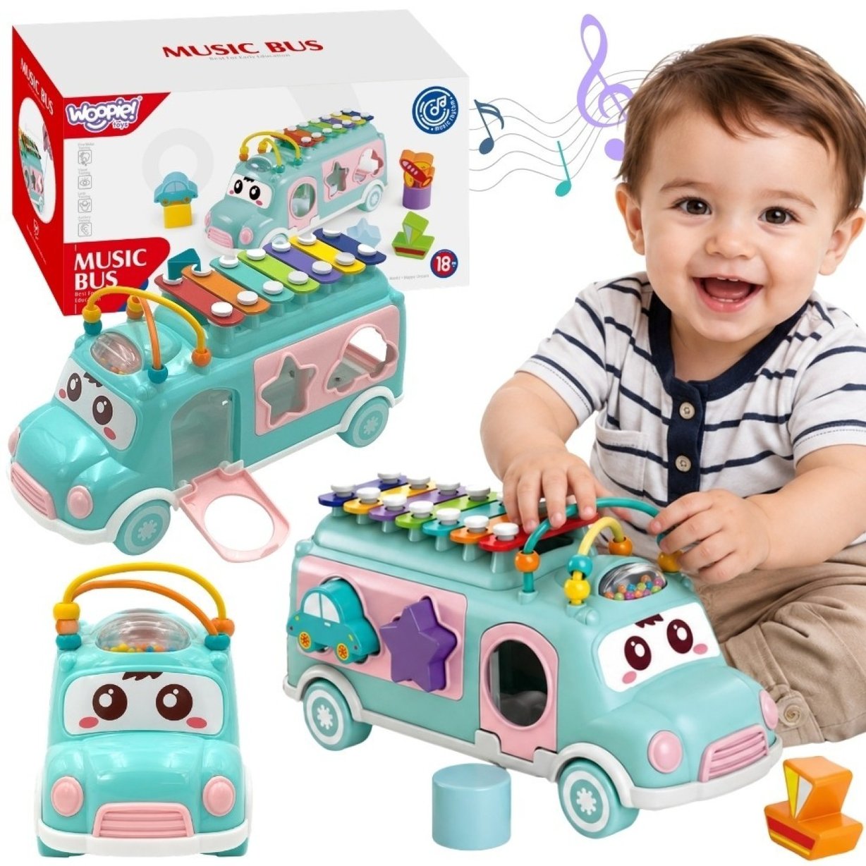 Muzyczny Autobus Sorter z Cymbałkami Zielony WOOPIE BABY