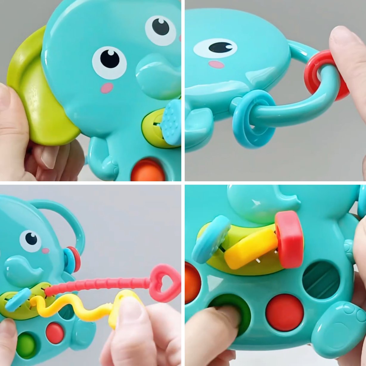 Gryzak Sensoryczny Słonik ze Sznurkami do Ciągnięcia Montessori 4w1 WOOPIE BABY