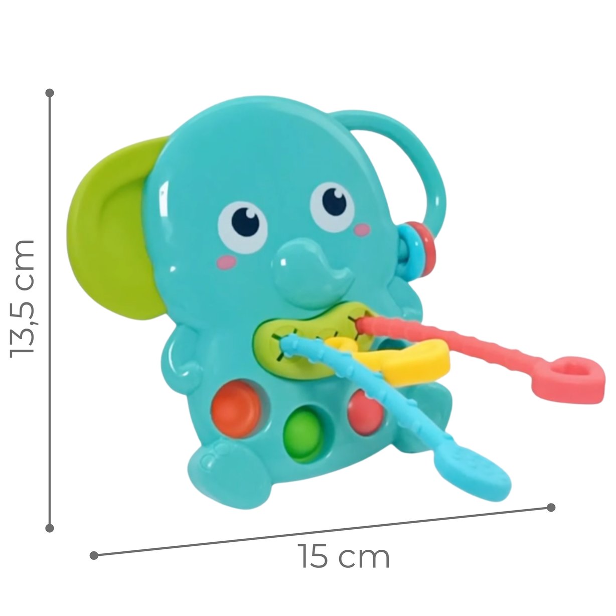 Gryzak Sensoryczny Słonik ze Sznurkami do Ciągnięcia Montessori 4w1 WOOPIE BABY