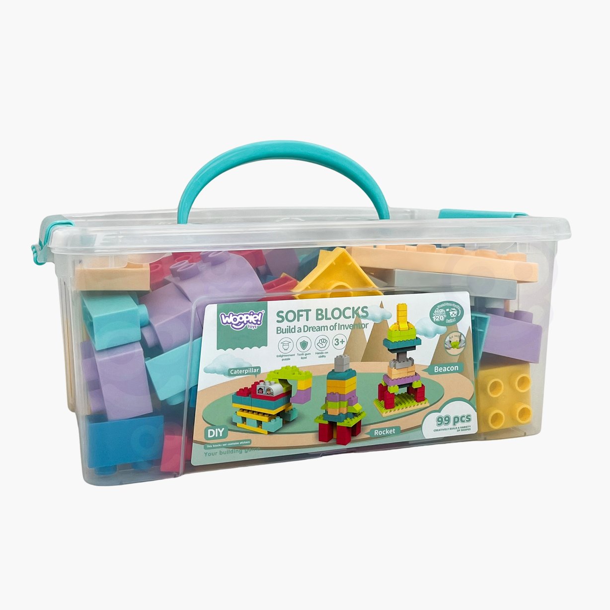 Miękkie Klocki Soft Blocks w Pudełku z Rączką 99 el. WOOPIE