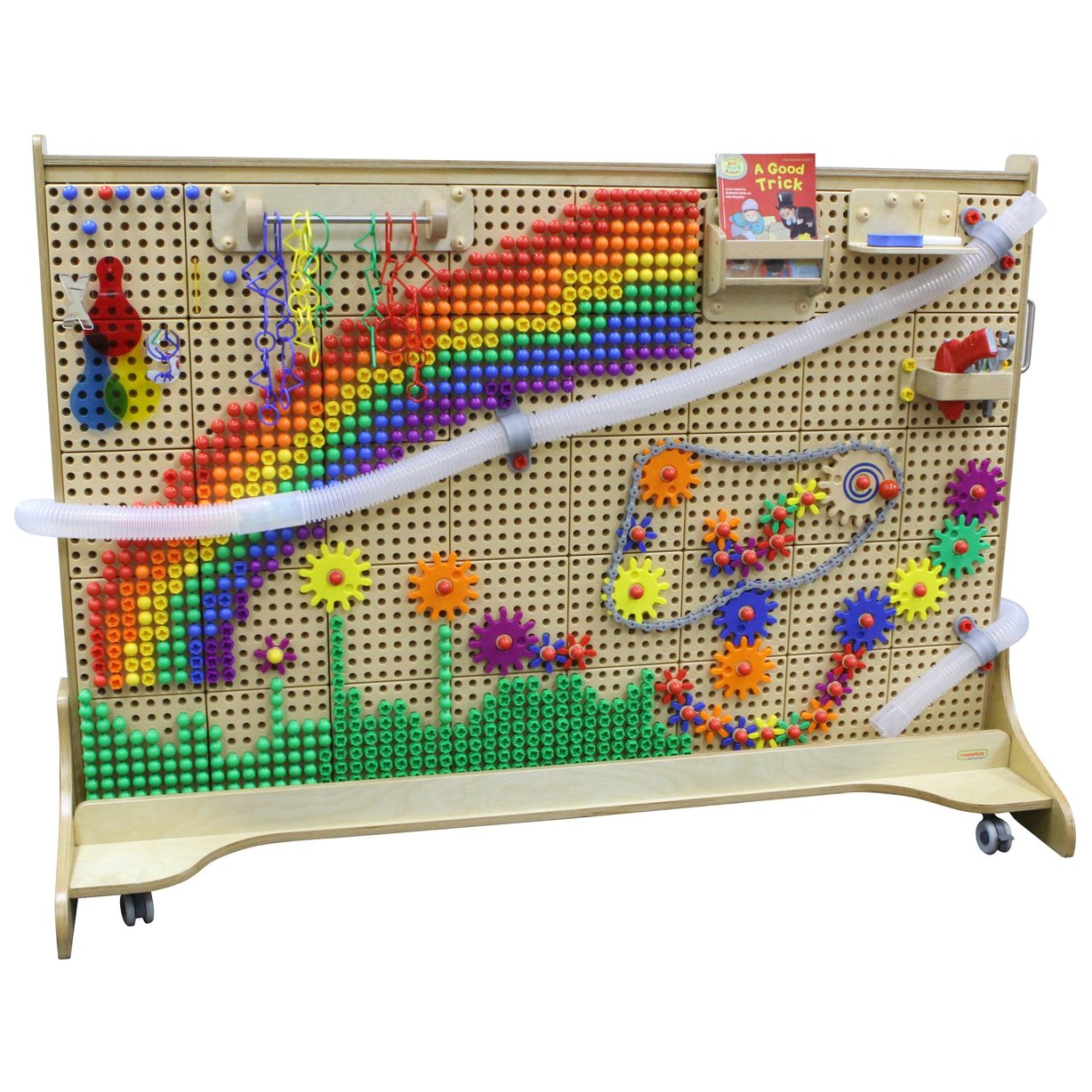 MASTERKIDZ Wolnostojąca Tablica Ściana STEM 166 x 125 cm + Akcesoria Kołki Zębatki Klocki Narzędzia Tor Kulkowy