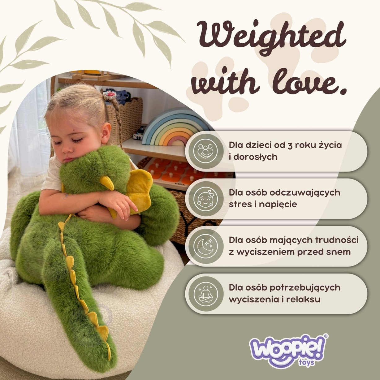 Pluszak Obciążeniowy Dinozaur Ciężkomiś 65 cm 1,5 kg WOOPIE
